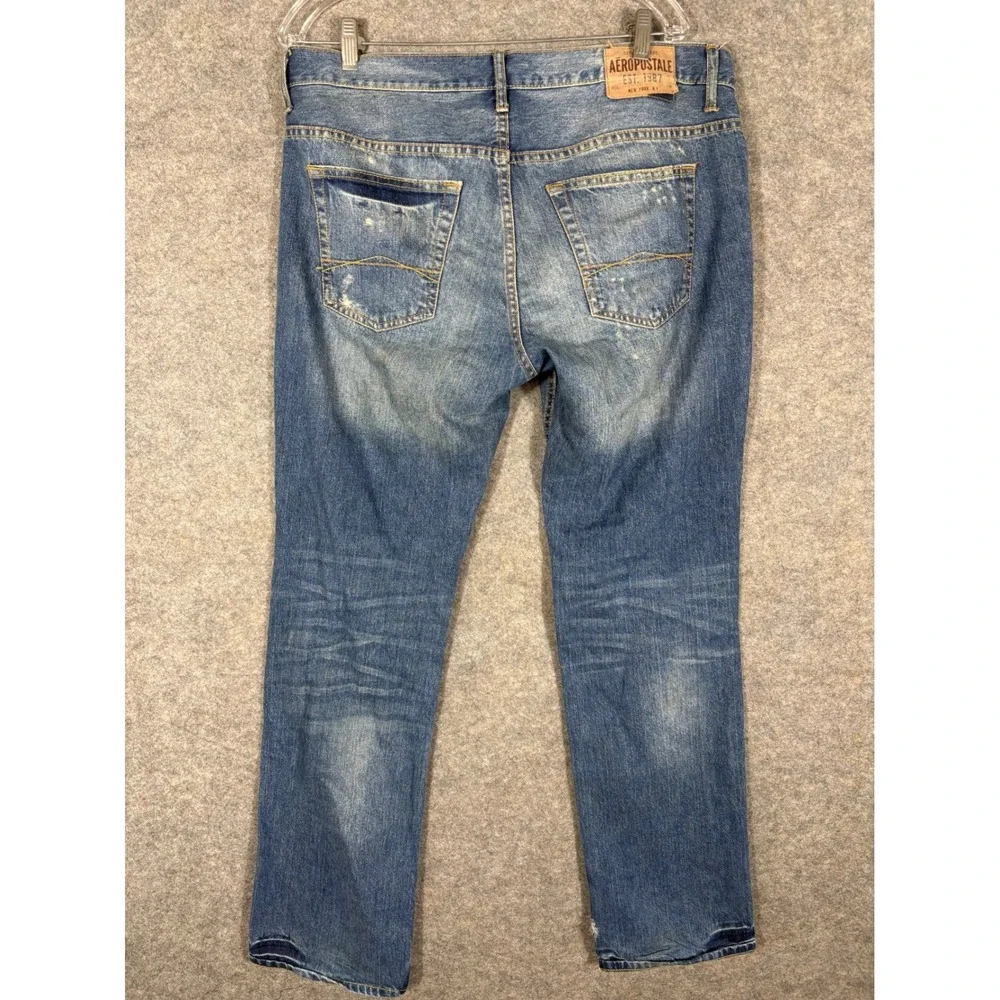 Aeropostale Bowery‎ Slim Straight Distressed Ripped Jeans Mens Size 34x32